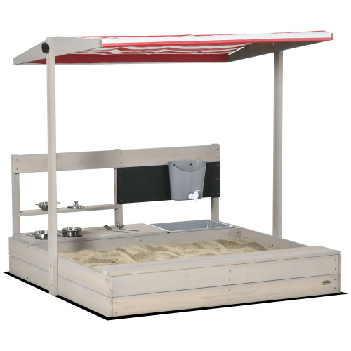 Wooden Sandbox Backyard Toy with Kitchen Playset Accessories, Outdoor Activity Gift for Girls and Boys