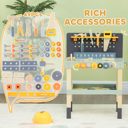 49 Piece Kids Workbench Playset, Pretend Play Toy Construction Tool Set for Toddlers Age 3-6 Years
