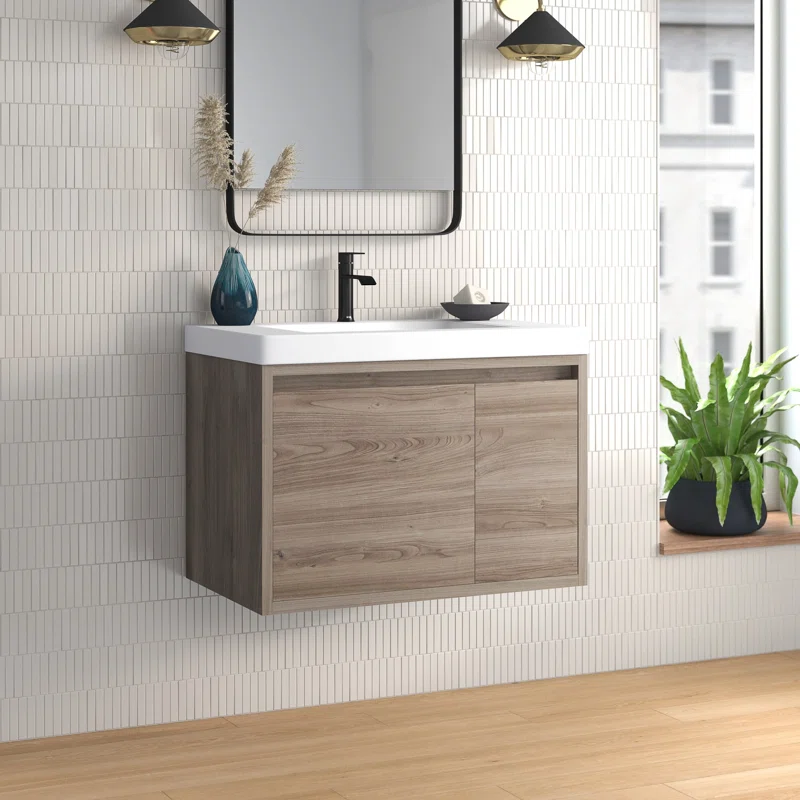 30.5" Wall-Mounted Single Bathroom Vanity With Cultured Marble Top