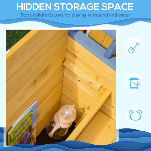 Wooden Kids Pirate Sandbox, Outdoor Sandboat with Bench Seats, Storage, Non-Woven Fabric Cloth for Backyard