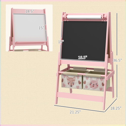 Art Easel for Kids with Paper Roll, 3 in 1 Toddler Painting Easel with Blackboard, Whiteboard, Storage Baskets