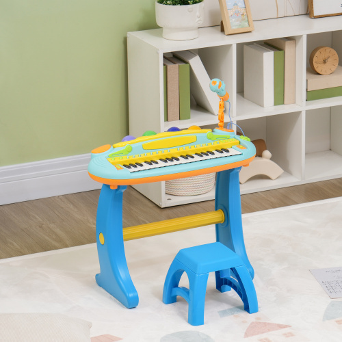 Kids Piano Toy Keyboard, 37 Key Piano for Toddlers, Electronic Music Educational Instrument with Microphone, Stool