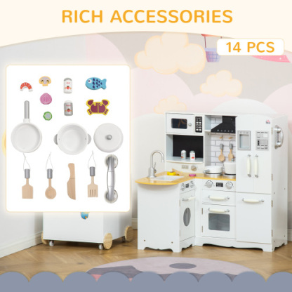 Large Play Kitchen with Full Set of Appliances for a Modern Day Pretend Kitchen, Tons of Storage, Corner Play Kitchen Set with Sound Effect