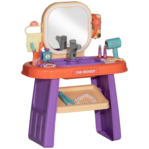 Toddler Makeup Table with Faucet, Mirror, LED Light, Music, 23 Accessories, Pretend Play Set for Girls 3-6 Years