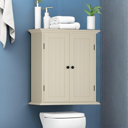 Bathroom Wall Cabinet, Over The Toilet Space Saver Storage Cabinet, Medicine Cabinet with 2 Door and Adjustable Shelves