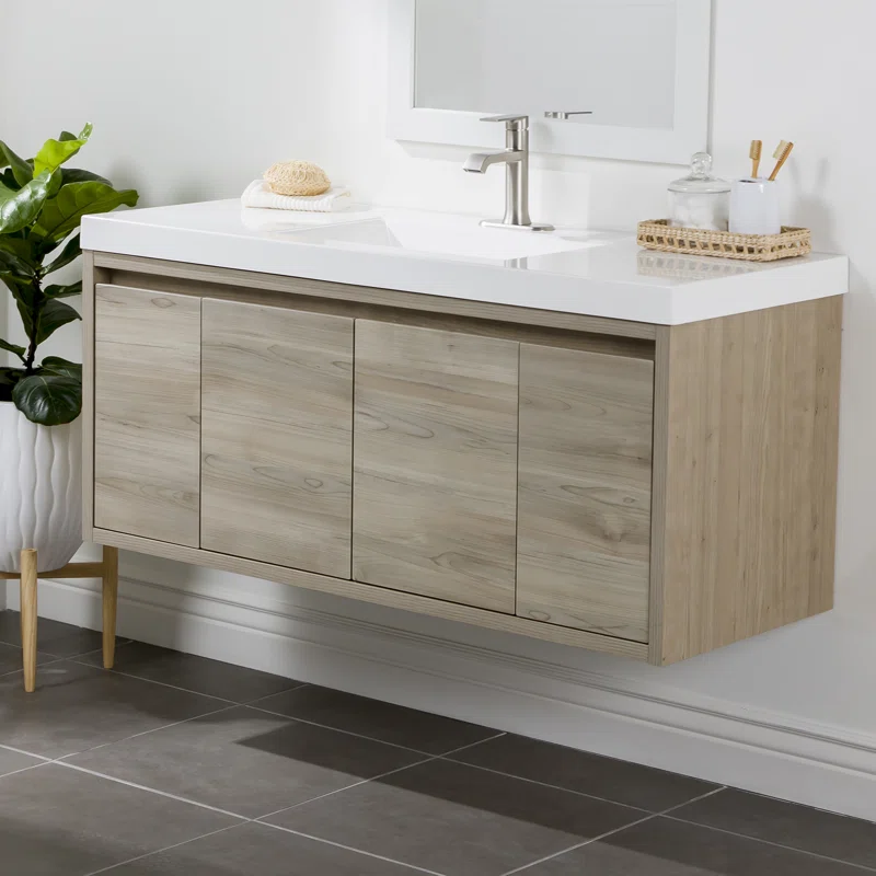 48.5" Wall-Mounted Single Bathroom Vanity With Cultured Marble Top