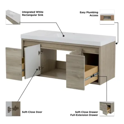 48.5" Wall-Mounted Single Bathroom Vanity With Cultured Marble Top