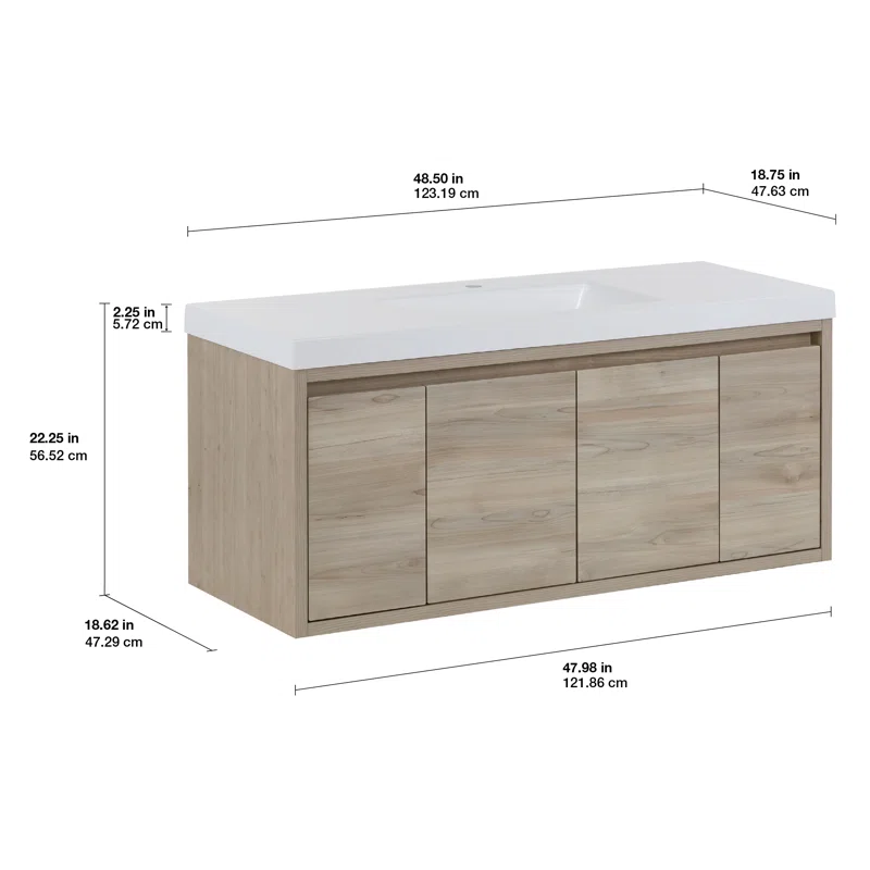 48.5" Wall-Mounted Single Bathroom Vanity With Cultured Marble Top