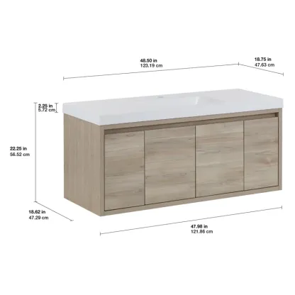 48.5" Wall-Mounted Single Bathroom Vanity With Cultured Marble Top
