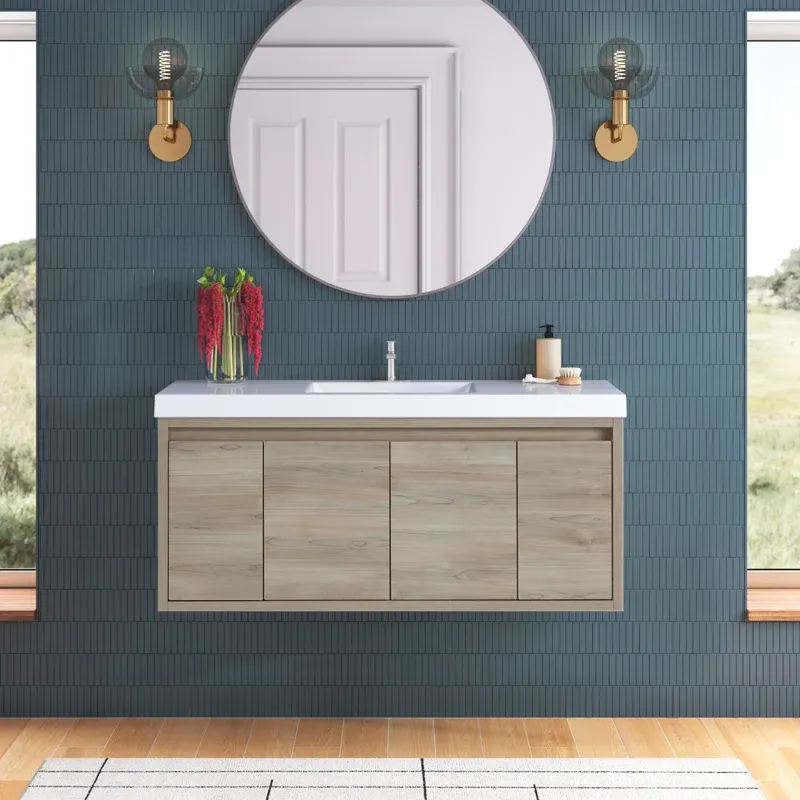 48.5" Wall-Mounted Single Bathroom Vanity With Cultured Marble Top