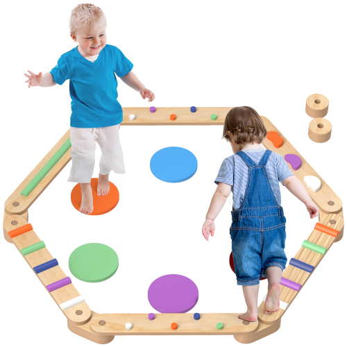 Kids Balance Beam, Wooden Balance Board with Stepping Stones, Gymnastics Obstacle Course for Toddlers 3-8 Years