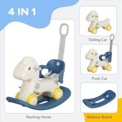 4 in 1 Rocking Horse for Toddles 2-5 Years, Baby Ride on Horse with Detachable Push Handle & Balance Board