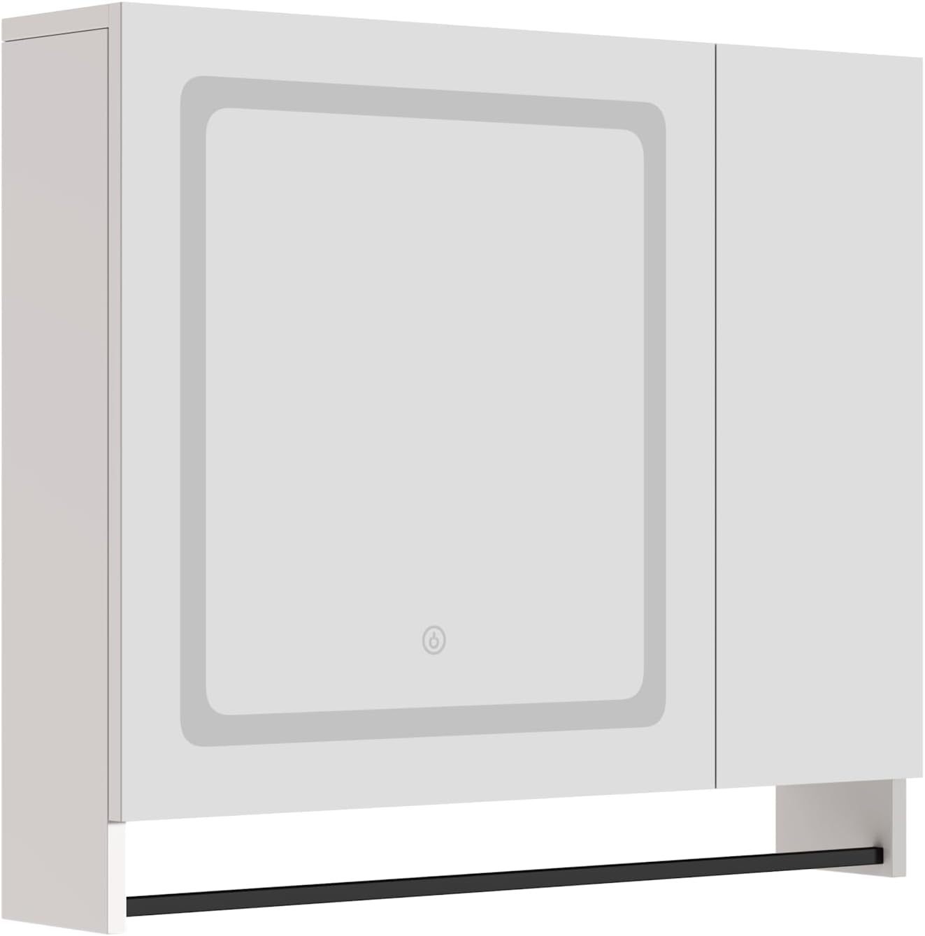 Lighted Medicine Cabinet with Mirror, Bathroom Wall Cabinet with Mirror Doors