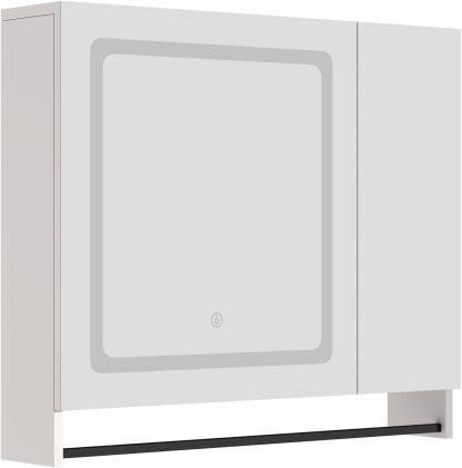 Lighted Medicine Cabinet with Mirror, Bathroom Wall Cabinet with Mirror Doors