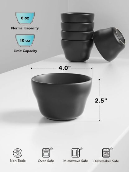 Small Bowls Dessert Bowls Chili Bowls 8 Ounce Bouillon Cups for Dessert Soup Dipping Sauce Coffee Cupping - Set of 6, Maze Black