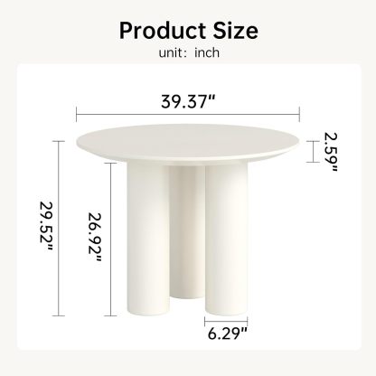30" Kitchen Dining Table with 3 Powerful Support Legs, Modern Dining Room Table with Cream Smooth Surface and Round Edge