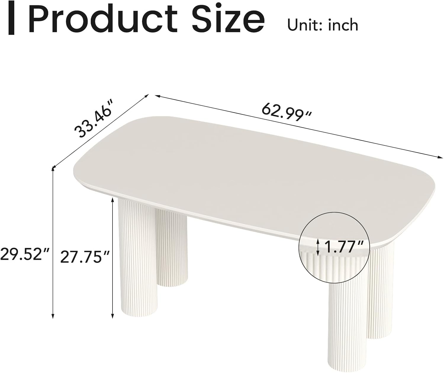 Large 63" Kitchen Dining Table, White Dining Room Table for 2-6, Small White Kitchen Table with 1.77" Sturdy Thick Table Top, Modern Dining Table with Sturdy Pedestal Legs