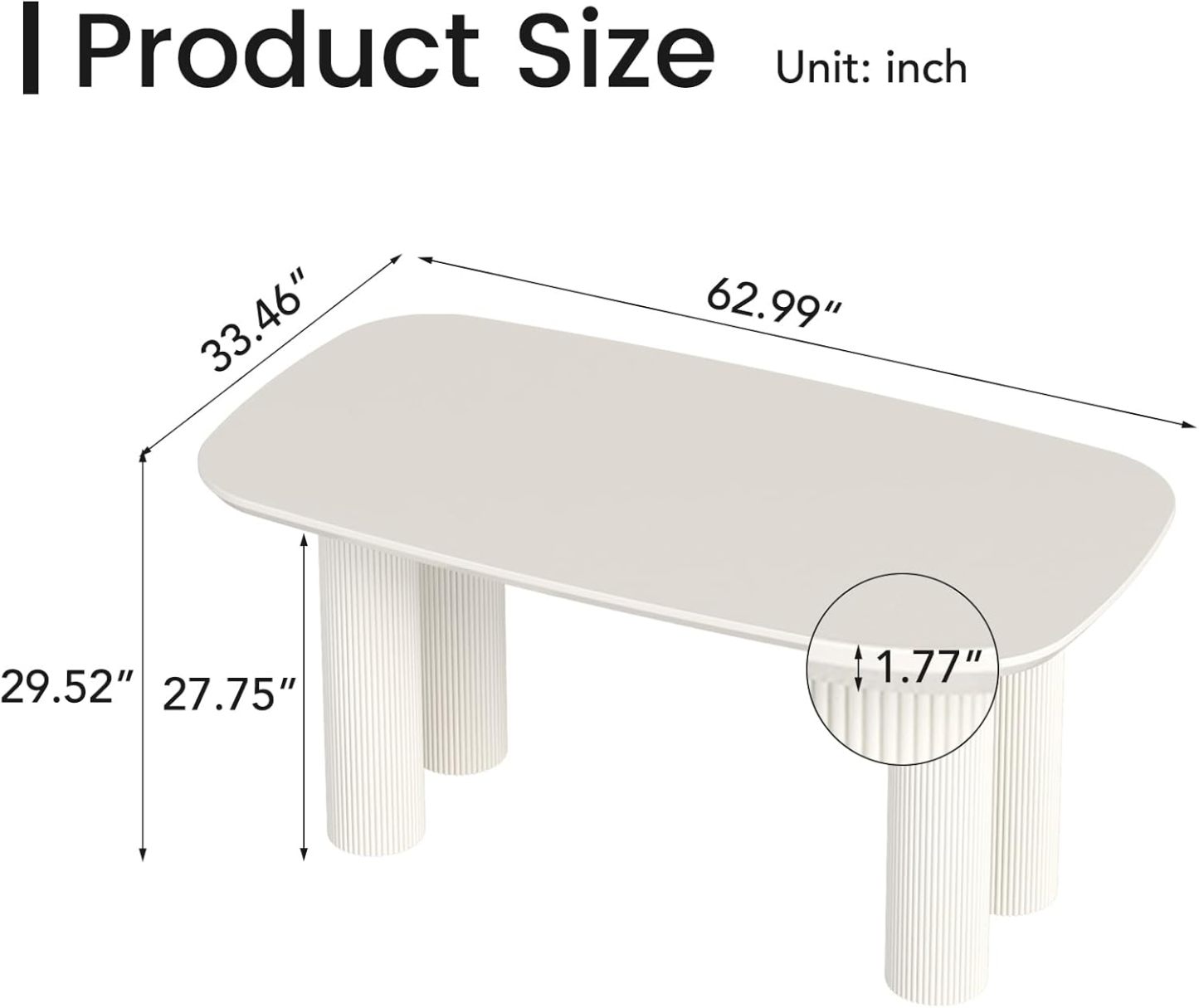 Large 63" Kitchen Dining Table, White Dining Room Table for 2-6, Small White Kitchen Table with 1.77" Sturdy Thick Table Top, Modern Dining Table with Sturdy Pedestal Legs