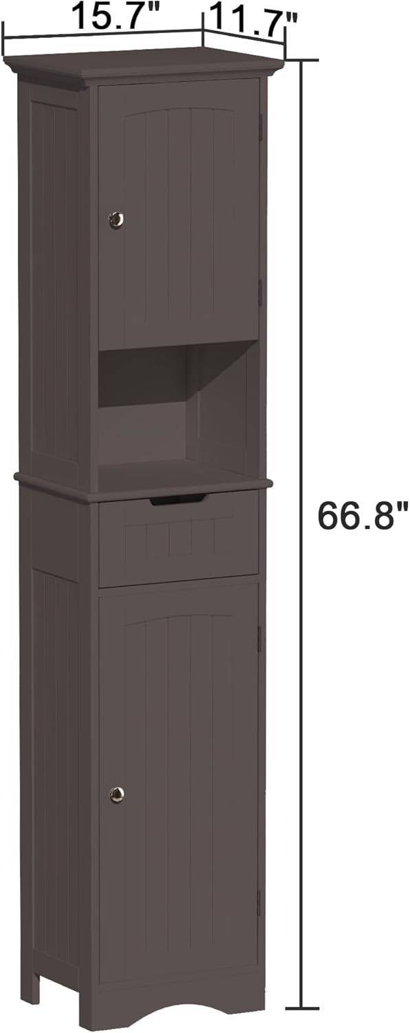 67" Tall Bathroom Storage Cabinet Freestanding with Adjustable Shelves