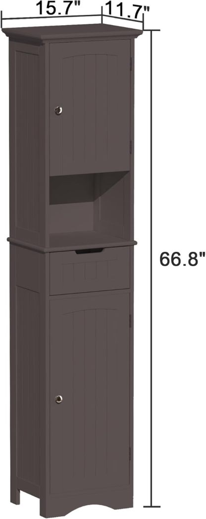 67" Tall Bathroom Storage Cabinet Freestanding with Adjustable Shelves
