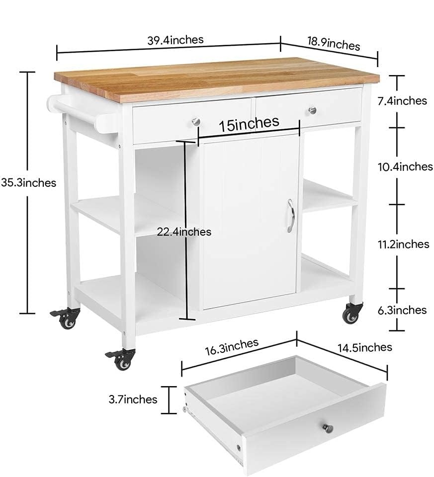 Kitchen Cart on Wheels with Wood Top, Utility Wood Kitchen Islands with Storage