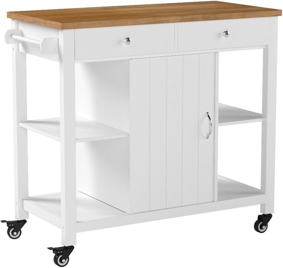 Kitchen Cart on Wheels with Wood Top, Utility Wood Kitchen Islands with Storage