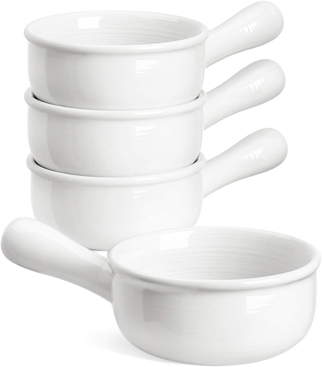 French Onion Soup Bowls With Handles, 15 Ounce for Soup, chili, beef stew, Set of 4, White