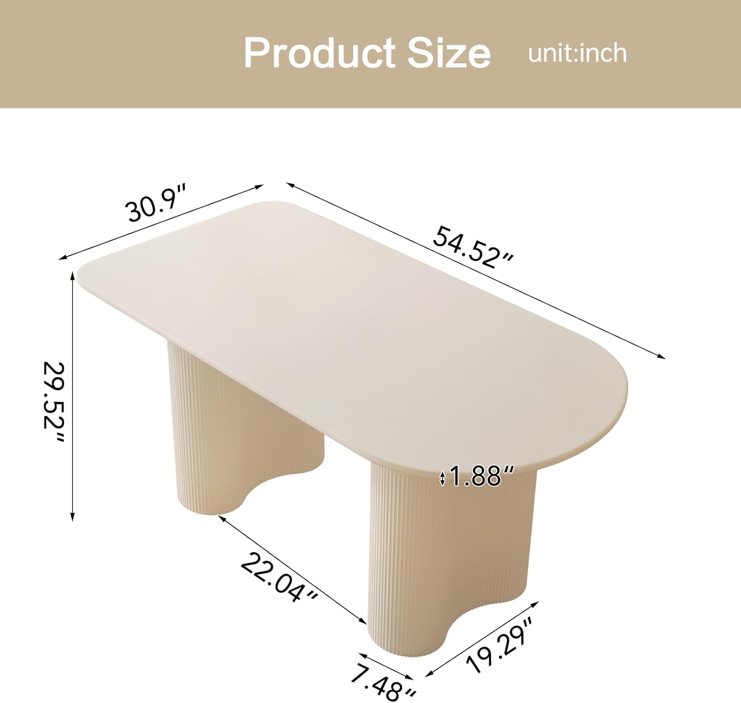 White Oval Dining Table for 2-4, 54.52" Modern Funky Kitchen Table with Powerful Ripple Support Legs for Dining Room, Kitchen, Home Office