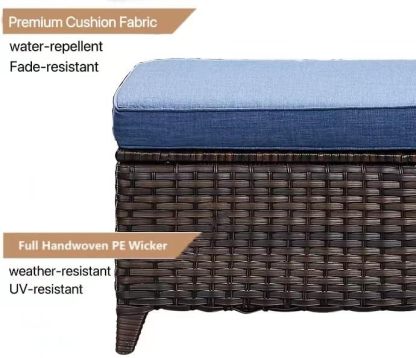 Outdoor Ottomans for Patio Set of 2 PE Wicker Steel Frame Outdoor Footstool for Patio, Backyard, Additional Seating, Side Tables with Removable Weather-Resistant Cushions