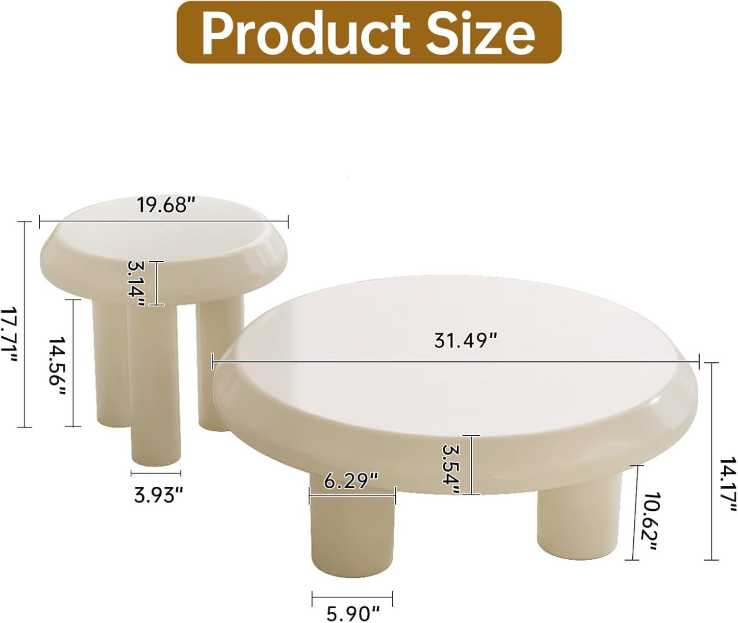 Round Coffee Table with Round End Table Sets, 3 in 1 Multifunctional Nesting Coffee Table Set of 2, Modern Coffee Table Sets with Sturdy Legs