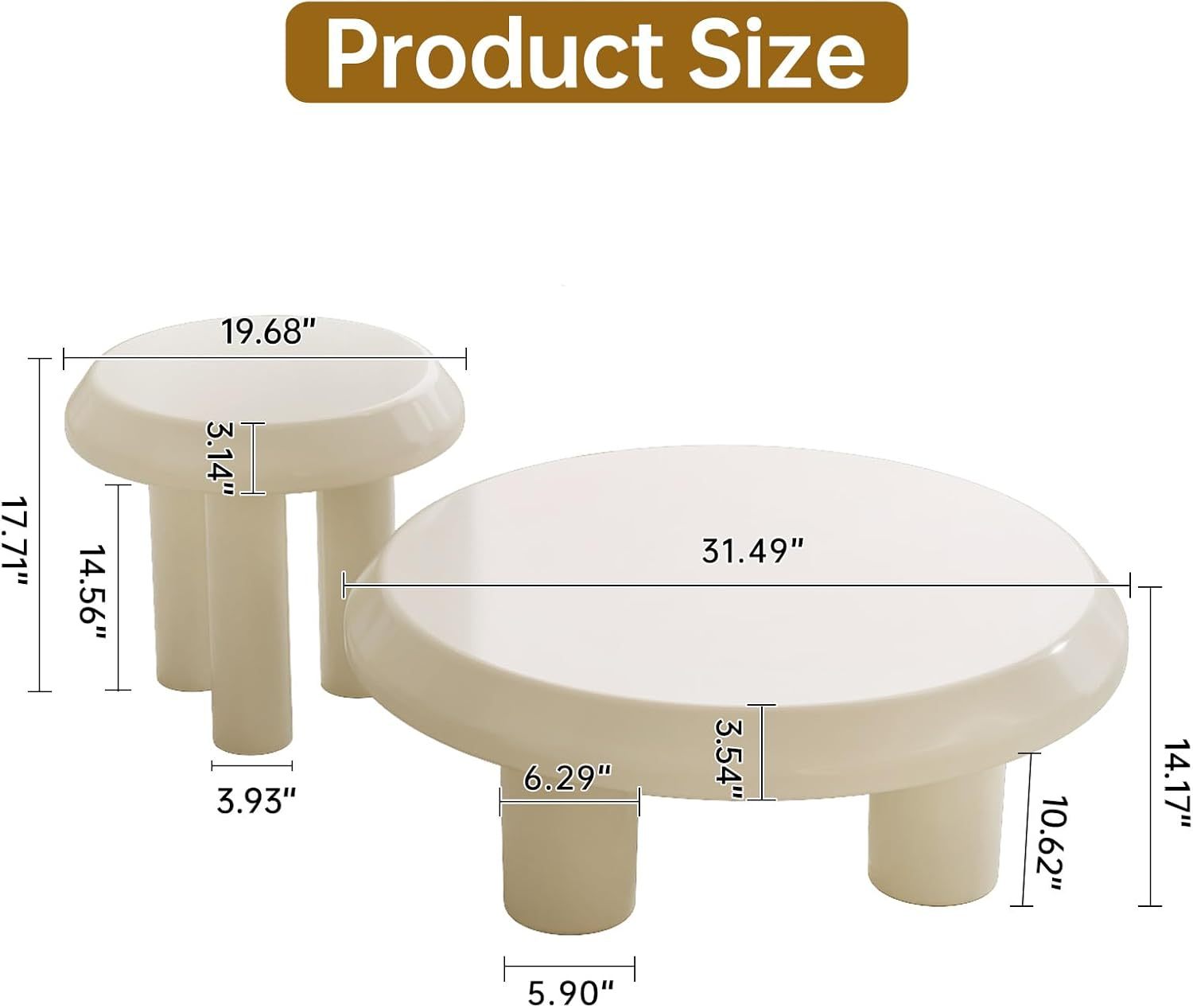 Round Coffee Table with Round End Table Sets, 3 in 1 Multifunctional Nesting Coffee Table Set of 2, Modern Coffee Table Sets with Sturdy Legs