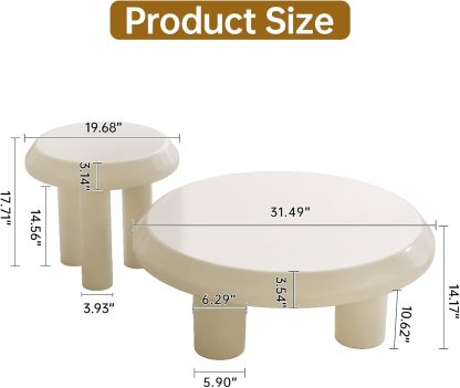 Round Coffee Table with Round End Table Sets, 3 in 1 Multifunctional Nesting Coffee Table Set of 2, Modern Coffee Table Sets with Sturdy Legs