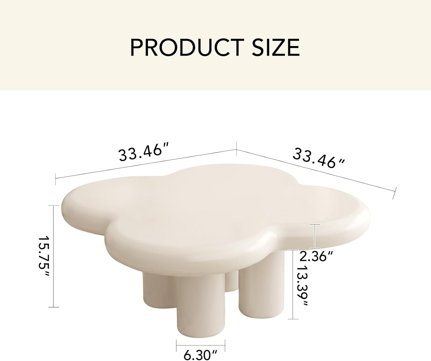 33.46" White Coffee Table, Funky Floral-Shaped Coffee Table Living Room, Bedroom, Home Office, Balcony or Lounge