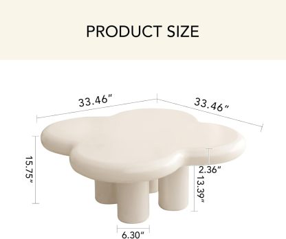 33.46" White Coffee Table, Funky Floral-Shaped Coffee Table Living Room, Bedroom, Home Office, Balcony or Lounge