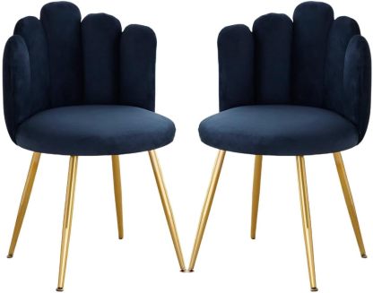 Dining Chairs Set of 2, Velvet Upholstered Side Chairs with Petal Back, Kitchen Chairs with Metal Legs