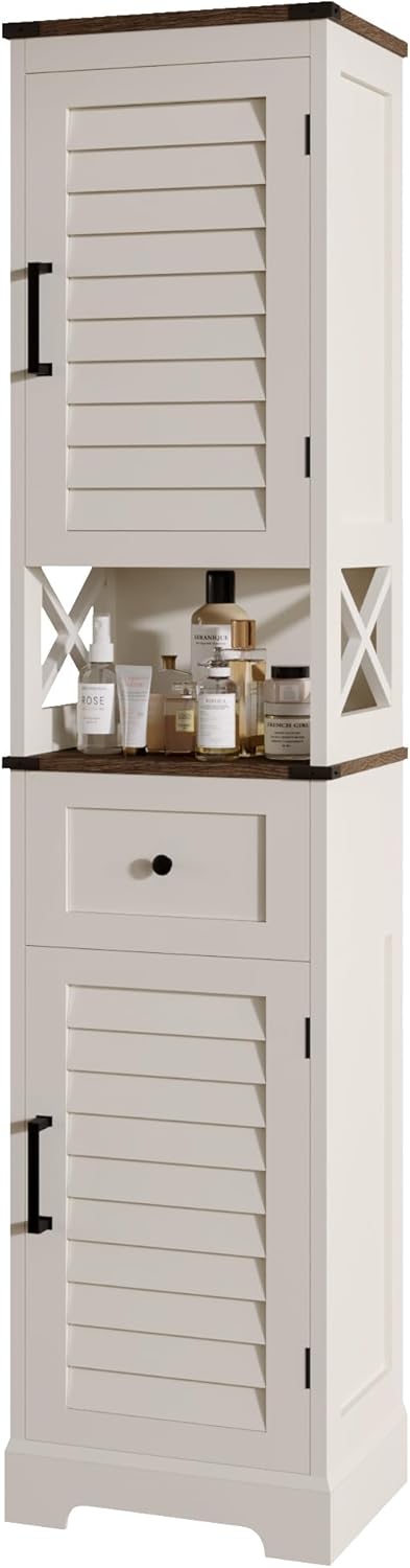 Farmhouse Storage Cabinet, Tall Bathroom Storage Cabinet with Door&Adjustable Shelves