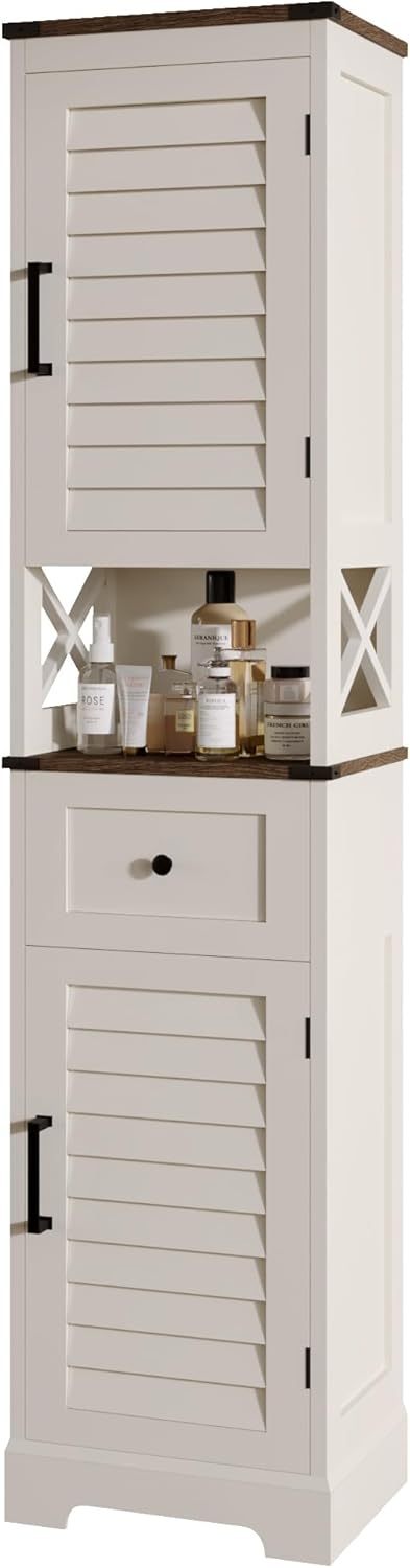 Farmhouse Storage Cabinet, Tall Bathroom Storage Cabinet with Door&Adjustable Shelves