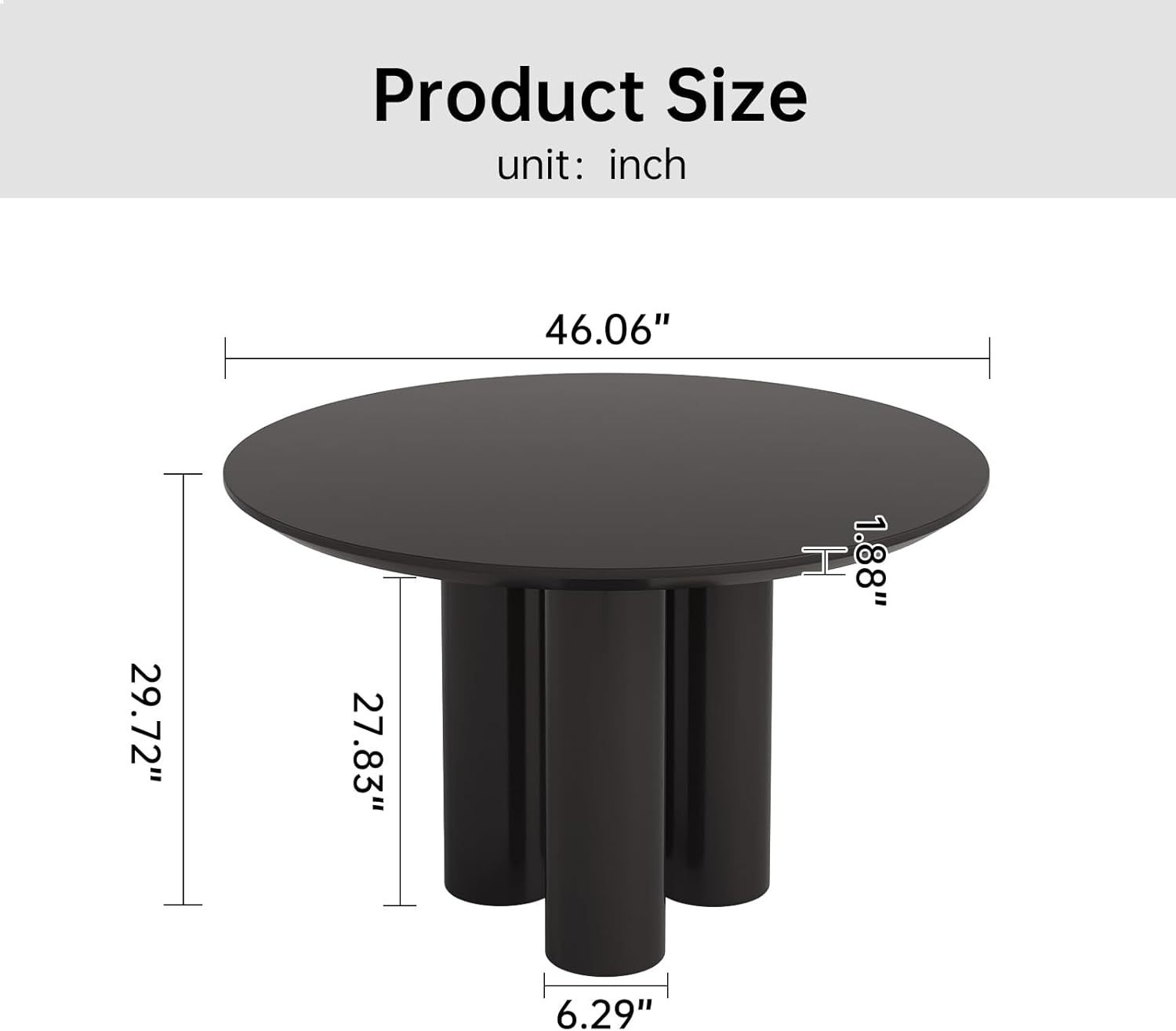 47" Small Dining Table for 2,4, Modern Dining Room Table wtih 3 Sturdy Legs, Round Kitchen Table