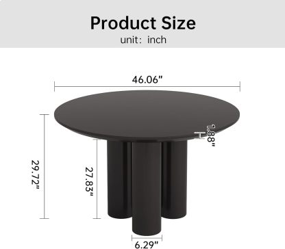 47" Small Dining Table for 2,4, Modern Dining Room Table wtih 3 Sturdy Legs, Round Kitchen Table
