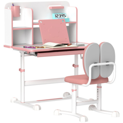 Kids Desk and Chair Set, Height Adjustable Kids School Study Desk and Chair Set with Tilt Desktop, Storage Drawer and Reading Rack for Writing