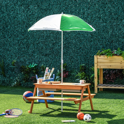 Kids Picnic Table with Umbrella and Storage Inside, Sand and Water Table, Kids Outdoor Furniture