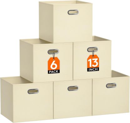 13 Inch Cube Storage Bins, 6 Packs Cube Storage Organizer, Foldable Decorative Fabric Storage Baskets