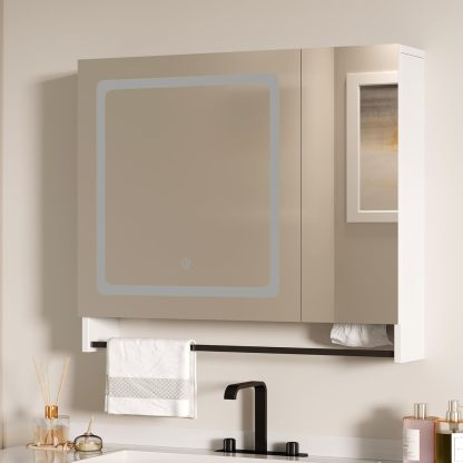 Lighted Medicine Cabinet with Mirror, Bathroom Wall Cabinet with Mirror Doors