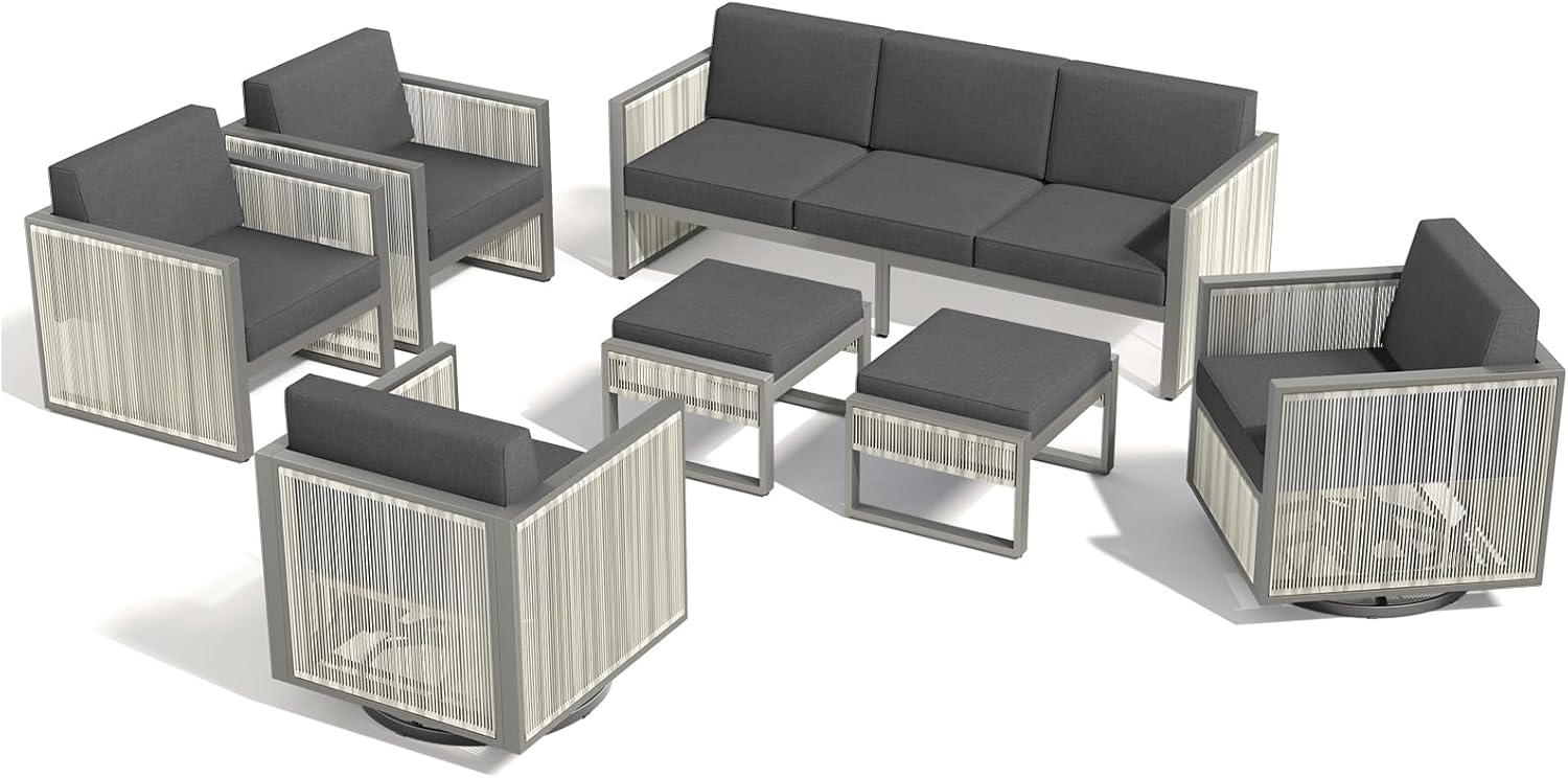 7 Piece Outdoor Patio Furniture Set All-Weather Wicker Outdoor Sofa Patio Rocking Chairs with 4.5" Thick Cushion Patio Conversation Sets