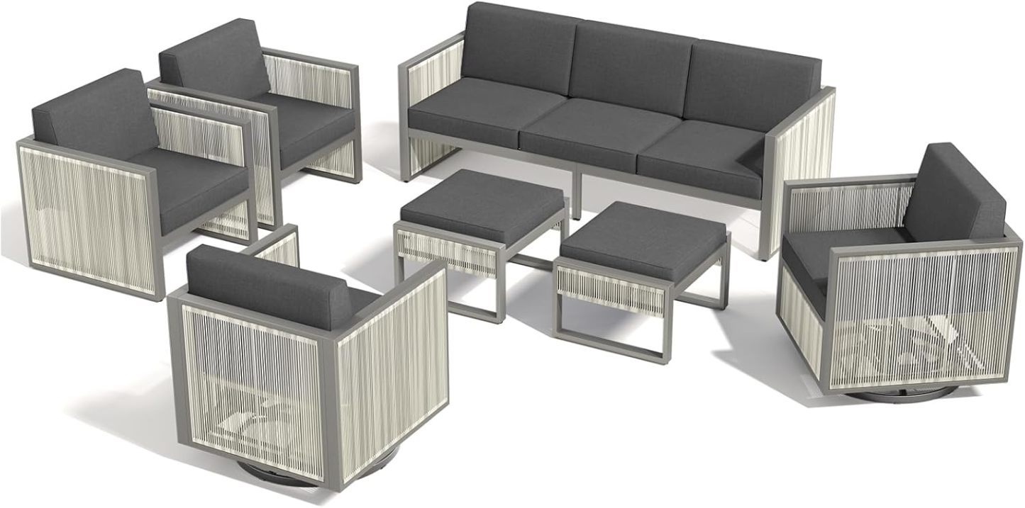 7 Piece Outdoor Patio Furniture Set All-Weather Wicker Outdoor Sofa Patio Rocking Chairs with 4.5" Thick Cushion Patio Conversation Sets