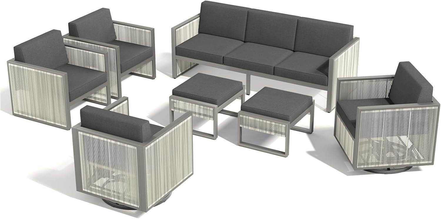 7 Piece Outdoor Patio Furniture Set All-Weather Wicker Outdoor Sofa Patio Rocking Chairs with 4.5" Thick Cushion Patio Conversation Sets