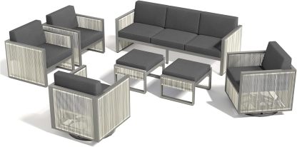 7 Piece Outdoor Patio Furniture Set All-Weather Wicker Outdoor Sofa Patio Rocking Chairs with 4.5" Thick Cushion Patio Conversation Sets