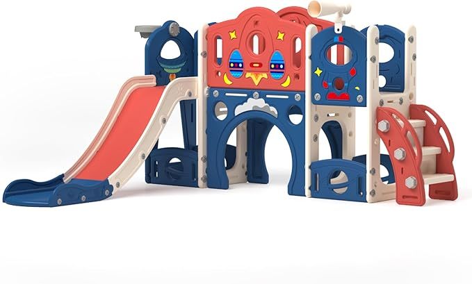 9-in-1 Castle Amusement Playground Playhouse, Indoor Outdoor Playset for Toddlers Age 1-3