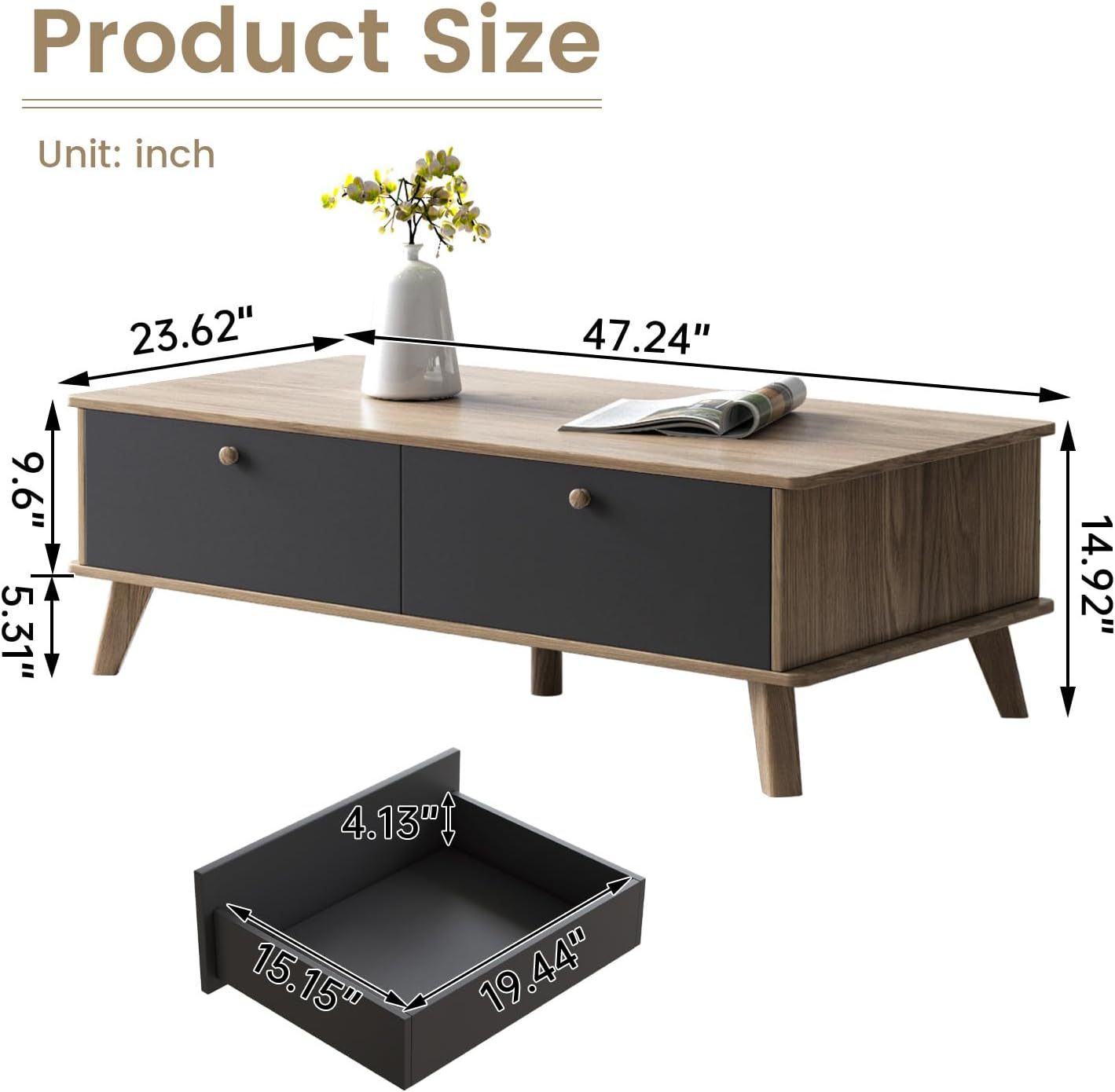 Modern Coffee Table Set, 43.3" White Oval Coffee Table