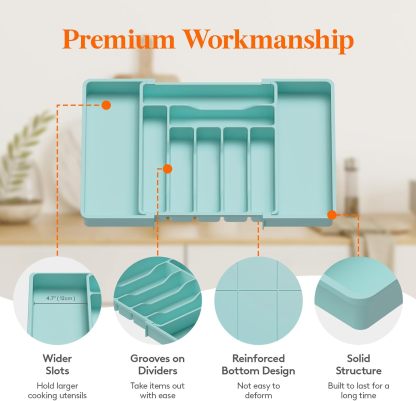 Silverware Drawer Organizer, Expandable Utensil Organizer for Kitchen Drawers, Adjustable Cutlery and Flatware Tray